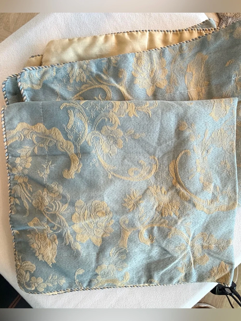 Hollander NWOT Giant Pillow Shams, Set of 2, french blue&cream jacquard, 31”x27”